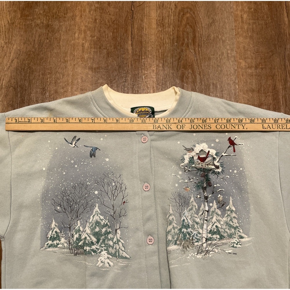 Vtg Cabelas For Women Cardigan Sweatshirt Womens L Snow Winter Birds Bunny NOS - Picture 12 of 16